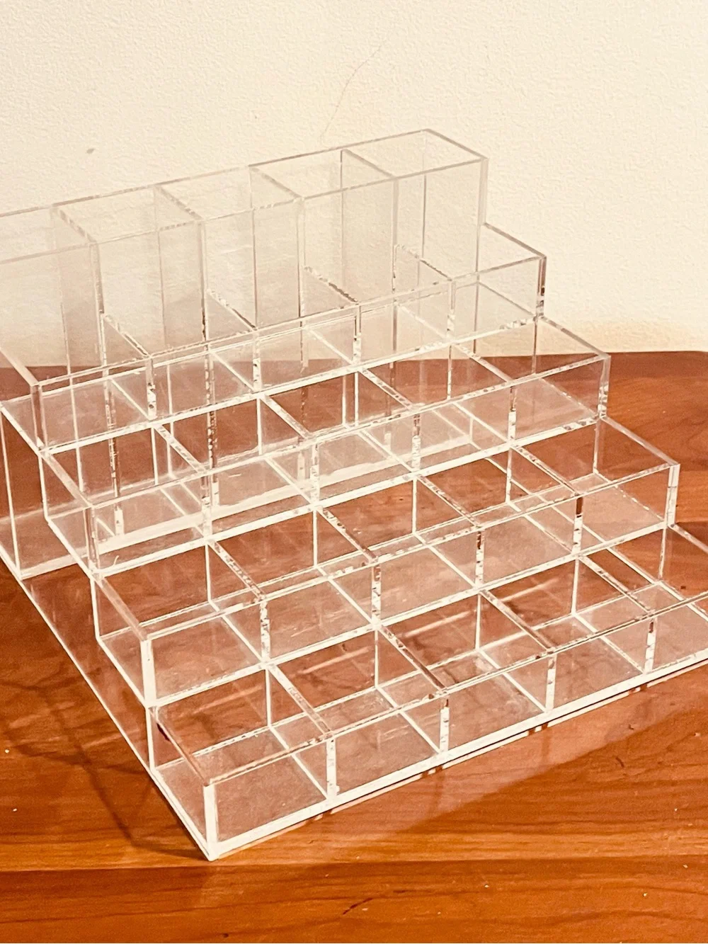 Clear acrylic cascading multi-level, tiered organizer storage- 25 slot